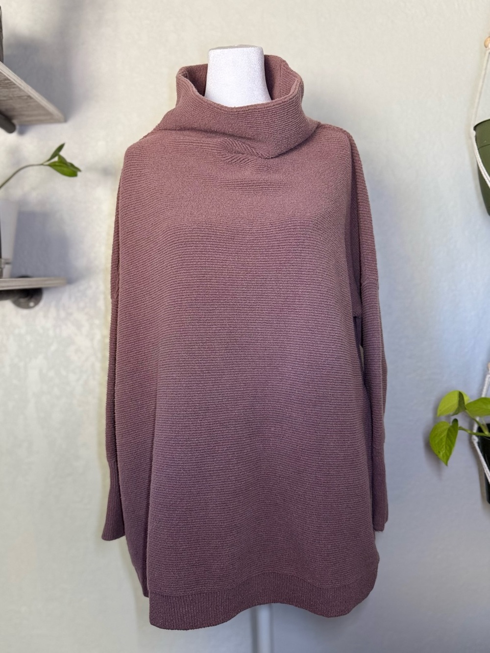 Free People Oversized Cowl Neck Dullman Pullover Sweater - Mauve/Light Brown